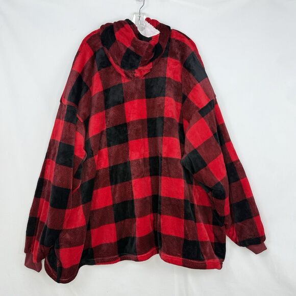 Huggle Hoodie Fleece Sherpa Wearable Blanket Buffalo Plaid One Size Fits All - Picture 5 of 14